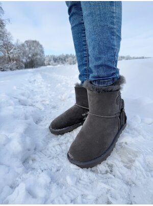 Rohn Lammfell Boots für Damen, Winterstiefel Stockholm grau 38