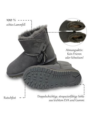 Rohn Lammfell Boots für Damen, Winterstiefel Stockholm grau 40