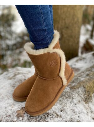 Rohn Lammfell Boots für Damen, Winterstiefel Helsinki braun 38