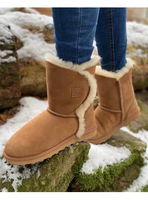 Rohn Lammfell Boots für Damen, Winterstiefel Helsinki braun 38