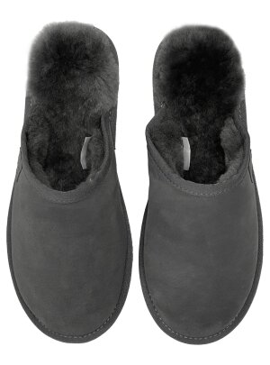 Pantoffel Loisl für Herren, Slipper Hausschuhe echt Lammfell Rohn grau 45