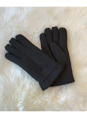 Fingerhandschuhe Hochstein echt Lammfell für  Herren, Handschuhe in Premiumqualität aus Baby Curly Merinolamm handgenäht anthrazit dunkelgrau schwarz  10